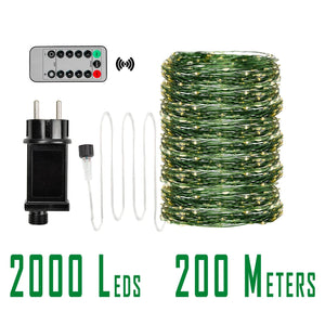 NNEOBA 200M Green Wire 8 Modes Fairy String Lights - 2000 LEDs Waterproof Firefly Lamp
