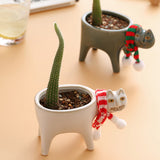 NNEOBA Ceramic Flower Pot Cute Cat Shape Garden Pots Succulent Planter Plant Container Home Desktop Decor Vase For Living Room