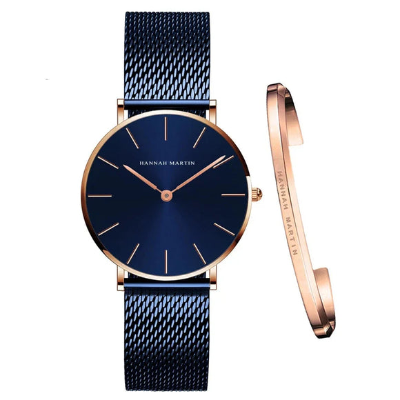 NNEOBA Women's Mesh Bracelet Watch Set (Blue)