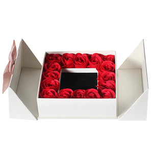 NNEOBA Romantic White Soap Rose Flower Box - 16 Roses Double Door Proposal Set