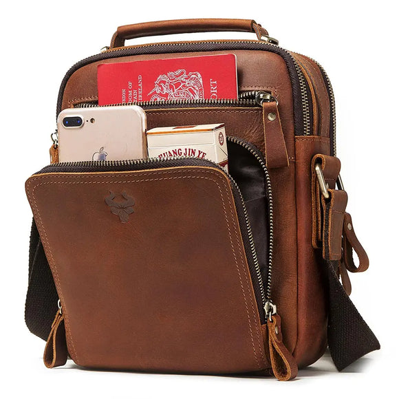 NNEOBA Leather Men's Messenger Shoulder Travel Bag