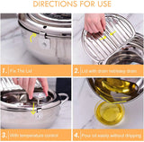 NNEOBA 304 Stainless Steel Deep Frying Pot with Thermometer And Lid Silver