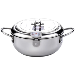 NNEOBA 304 Stainless Steel Deep Frying Pot with Thermometer And Lid Silver