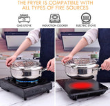 NNEOBA 304 Stainless Steel Deep Frying Pot with Thermometer And Lid Silver