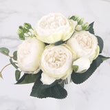 NNEOBA 30cm White Silk Peony Artificial Flowers Bouquet