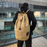NNEOBA Canvas Travel Backpack with Bucket Design Khaki