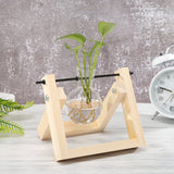 NNEOBA Glass and Wood Vase Planter Terrarium Table Desktop Hydroponics Plant Bonsai Flower Pot Hanging Pots with Wooden Tray Home Decor