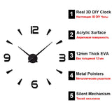 NNEOBA Large Wall Clock Quartz 3D DIY Big Watch Decorative Kitchen Clocks Acrylic Mirror Sticker Oversize Wall Clocks Home Letter Decor