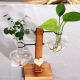 NNEOBA Glass and Wood Vase Planter Terrarium Table Desktop Hydroponics Plant Bonsai Flower Pot Hanging Pots with Wooden Tray Home Decor