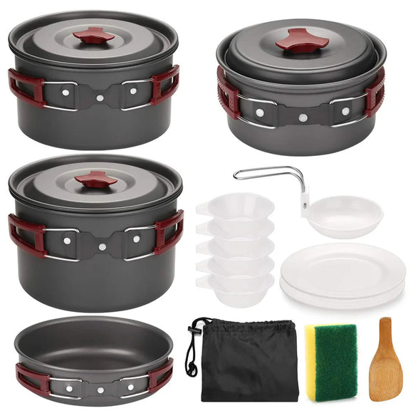 NNEOBA 14-in-1 Outdoor Camping Cookware Kit Brown