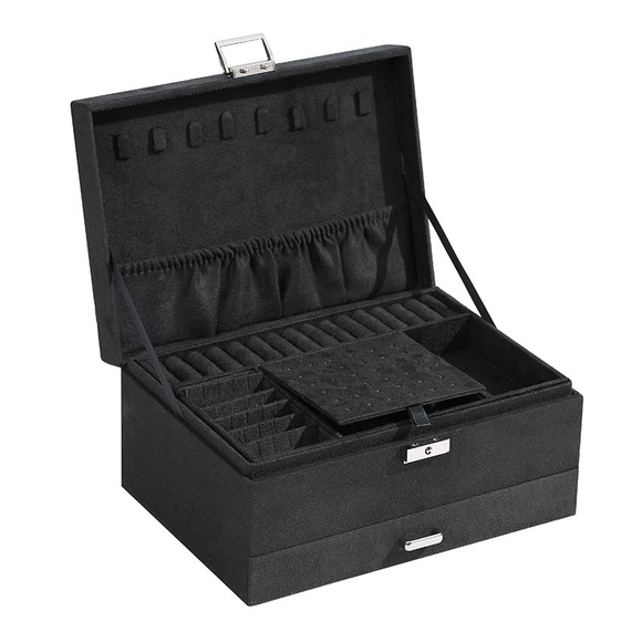NNEOBA 3-layes Black Flannel Jewelry Box boite a bijou Jewelry Organizer Necklace Earring Ring Storage Box for Women Gifts