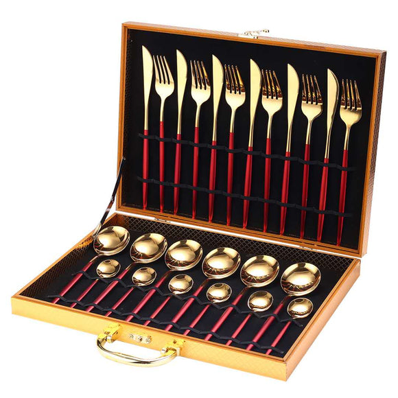 NNEOBA 24pcs Gold Stainless Steel Dinnerware Set