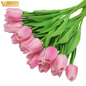 NNEOBA Real Touch Pink Tulip Bouquet - Set of 10 Artificial Mini Tulip Flowers