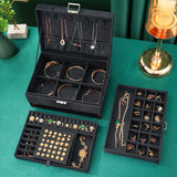 NNEOBA 3-layes Black Flannel Jewelry Box boite a bijou Jewelry Organizer Necklace Earring Ring Storage Box for Women Gifts