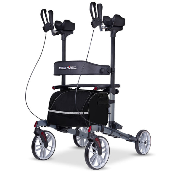 NNEMB Upright Rollator Walker with Forearm Rest Supports, Mobilty Aid with Seat, Grey
