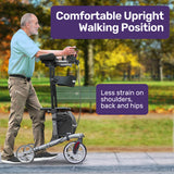 NNEMB Upright Rollator Walker with Forearm Rest Supports, Mobilty Aid with Seat, Grey