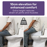 NNEMB Raised Over Toilet Seat, 10cm Riser, 125kg Capacity, Raiser with Lid, White