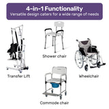 NNEMB 4in1 Patient Lift Transfer Chair, Easy Hydraulic Height Adjustment, Shower Compatible, Over Toilet, Removable Commode, for Seniors Elderly Disabled