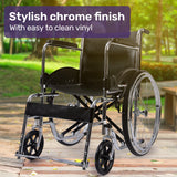 NNEMB Folding Manual Wheelchair Self Propelled, 24' Rear Wheels, Chrome Steel Frame, 46cm Wide Seat, 100kg Capacity, Park Brakes
