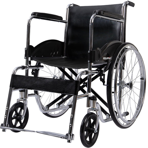 NNEMB Folding Manual Wheelchair Self Propelled, 24' Rear Wheels, Chrome Steel Frame, 46cm Wide Seat, 100kg Capacity, Park Brakes