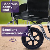 NNEMB Folding Manual Wheelchair Self Propelled, 24' Rear Wheels, Chrome Steel Frame, 46cm Wide Seat, 100kg Capacity, Park Brakes