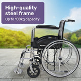 NNEMB Folding Manual Wheelchair Self Propelled, 24' Rear Wheels, Chrome Steel Frame, 46cm Wide Seat, 100kg Capacity, Park Brakes