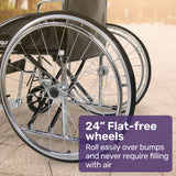 NNEMB Folding Manual Wheelchair Self Propelled, 24' Rear Wheels, Chrome Steel Frame, 46cm Wide Seat, 100kg Capacity, Park Brakes
