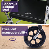 NNEMB Folding Manual Reclining Wheelchair Self Propelled, 24' Rear Wheels, Chrome Steel Frame, 46cm Wide Seat, 100kg Capacity, Park Brakes