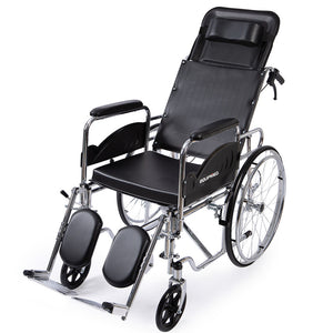NNEMB Folding Manual Reclining Wheelchair Self Propelled, 24' Rear Wheels, Chrome Steel Frame, 46cm Wide Seat, 100kg Capacity, Park Brakes