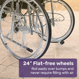 NNEMB Folding Manual Reclining Wheelchair Self Propelled, 24' Rear Wheels, Chrome Steel Frame, 46cm Wide Seat, 100kg Capacity, Park Brakes
