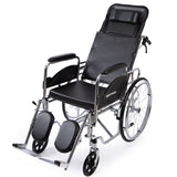 NNEMB Folding Manual Reclining Wheelchair Self Propelled, 24' Rear Wheels, Chrome Steel Frame, 46cm Wide Seat, 100kg Capacity, Park Brakes