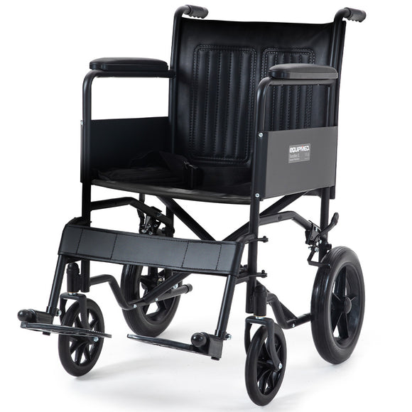 NNEMB Folding Transit Manual Wheelchair, Attendant Propelled, Steel Frame, Wide Seat, Comfortable for S-XL, 114kg Capacity, Park Brakes, Transport