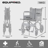 NNEMB Folding Transit Manual Wheelchair, Attendant Propelled, Steel Frame, Wide Seat, Comfortable for S-XL, 114kg Capacity, Park Brakes, Transport