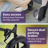 NNEMB Folding Transit Manual Wheelchair, Attendant Propelled, Steel Frame, Wide Seat, Comfortable for S-XL, 114kg Capacity, Park Brakes, Transport