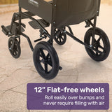 NNEMB Folding Transit Manual Wheelchair, Attendant Propelled, Steel Frame, Wide Seat, Comfortable for S-XL, 114kg Capacity, Park Brakes, Transport
