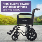NNEMB Folding Transit Manual Wheelchair, Attendant Propelled, Steel Frame, Wide Seat, Comfortable for S-XL, 114kg Capacity, Park Brakes, Transport