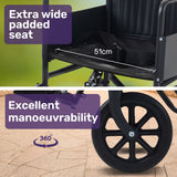 NNEMB Folding Transit Manual Wheelchair, Attendant Propelled, Steel Frame, Wide Seat, Comfortable for S-XL, 114kg Capacity, Park Brakes, Transport