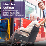 NNEMB Folding Transit Manual Wheelchair, Attendant Propelled, Steel Frame, Wide Seat, Comfortable for S-XL, 114kg Capacity, Park Brakes, Transport