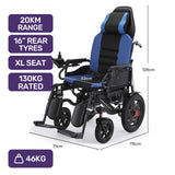NNEMB Power Electric Wheelchair, Wide Bariatric Chair, Comfortable for S-XL, Long Range, Recline Adjustment, Lithium Battery, 16' Wheels, Headrest, Folding