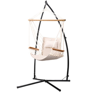 NNEDSZ Gardeon Hammock Chair with Steel Stand Armrest Outdoor Hanging Cream
