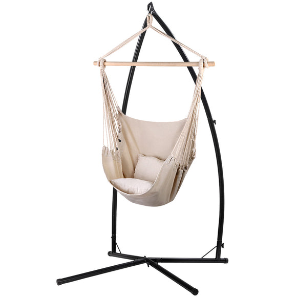 NNEDSZ Hammock Chair Outdoor Camping Hanging with Steel Stand Cream