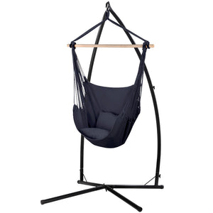 NNEDSZ Hammock Chair Outdoor Camping Hanging with Steel Stand Grey