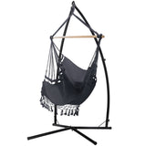 NNEDSZ Gardeon Hammock Chair with Steel Stand Hanging Outdoor Tassel Grey