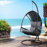 NNEDSZ Gardeon Outdoor Egg Swing Chair Wicker Furniture Pod Stand Armrest Black