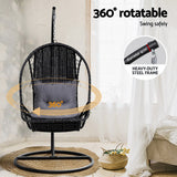 NNEDSZ Gardeon Outdoor Egg Swing Chair Wicker Furniture Pod Stand Armrest Black