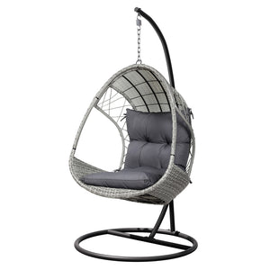 NNEDSZ Outdoor Egg Swing Chair Wicker Furniture Pod Stand Armrest Light Grey