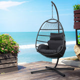 NNEDSZ Gardeon Outdoor Egg Swing Chair Hanging Chair Wicker Rope Pod Stand Foldable Grey