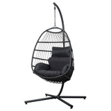 NNEDSZ Gardeon Outdoor Egg Swing Chair Hanging Chair Wicker Rope Pod Stand Foldable Grey