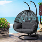 NNEDSZ Gardeon Outdoor Egg Swing Chair Hanging Pod Chair Wicker Cushion 2 Person Grey