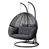 NNEDSZ Gardeon Outdoor Egg Swing Chair Hanging Pod Chair Wicker Cushion 2 Person Grey
